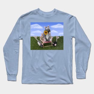 Grey Berkshire Rat and Friends - Needle Felted Rat Sunbathing on a Deck Chair Long Sleeve T-Shirt